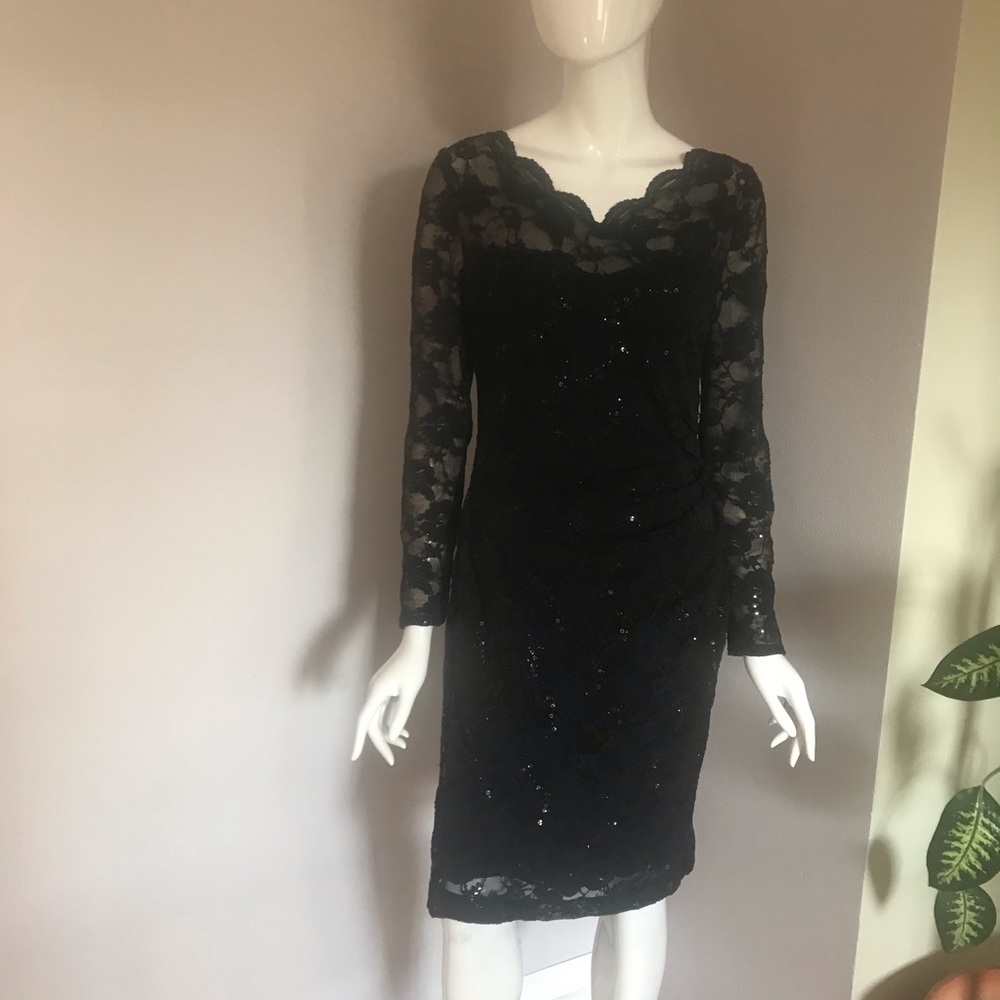 Lauren Ralph Lauren Black Sequin Lace Midi Dress
